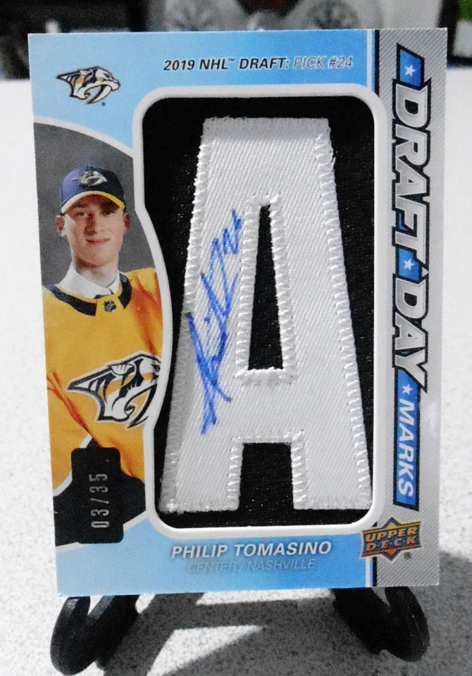 2021/22 UD SP GAME USED DRAFT DAY MARKS AUTOGRAPH Philip Tomasino 03/35 letter A - Image 1 of 2