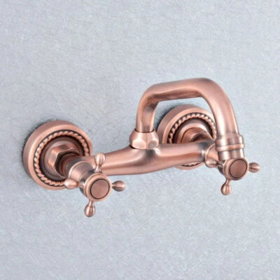 Antique Red Copper Kitchen Faucet Bathroom Sink Mixer Tap Wall Mount fsf856 - Image 1 of 4