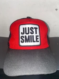 Trucker Sport JUST SMILE Embroidery Adjustable Mesh snapback cap red black - Picture 1 of 3