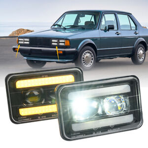 2PCS 4x6" DOT Switchback LED Headlight DRL Hi/Lo Beam For VW Jetta Scirocco