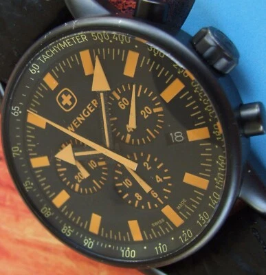 Men WENGER Swiss Army RAID COMMANDO 12Hr CHRONOGRAPH~Rare Black PVD/ORANGE Model - Image 1 of 4