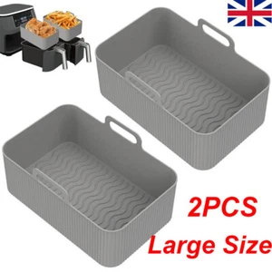 2 Large Silicone Pot for Air Fryer Dual Basket Liner Handle Baking Pan For Ninja - Picture 1 of 15