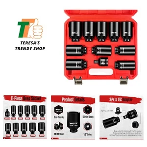 1/2" Drive Deep Large Impact Socket Set, 11-Piece Spindle Axle Nut Wheel Wren... - Picture 1 of 9