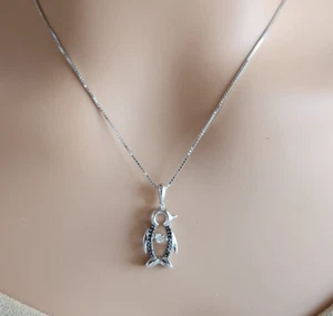 Penguin Rhythm Pendant with Mined Natural Diamond on SS Snake Chain - 17 inches - Picture 1 of 10