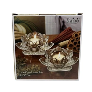 SHANNON CRYSTAL by Godinger LOTUS CANDLE HOLDERS In Box 4.75” Set Of 2 - Picture 1 of 4