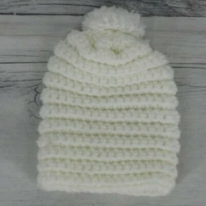 Vintage Handmade Knit Baby Girl Crochet Stocking Hat White - Picture 1 of 2