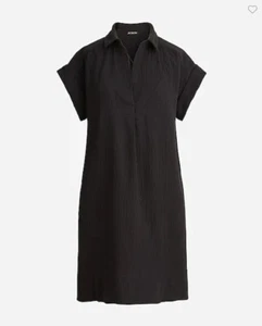 New J Crew Shirt Dress V-neck Black Gauze Short Rolled Sleeve Sz XXS Side Slits - Picture 1 of 4