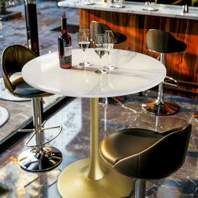 White Marble Round Dining Table Kitchen Modern Bistro Table with Tulip Metal Leg - Image 1 of 4