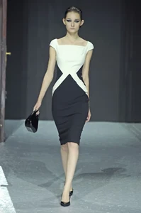 Talbot Runhof S/S 2013 Runway Two Tone Midi Sheath Dress Size 8 38 White Black - Picture 1 of 11