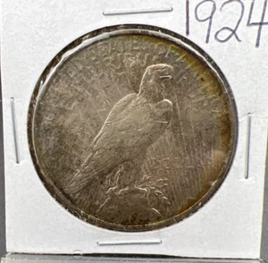 1924 P $1 Peace Silver Dollar Coin Choice XF EF Neat Toning Reverse - Picture 1 of 6
