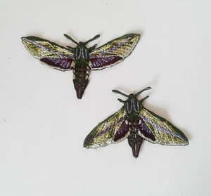 Butterflies Moth 2 pcs Set Handmade Sew-On Embroidered Patch - Picture 1 of 5