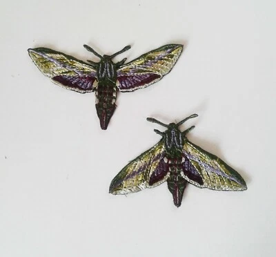 Butterflies Moth 2 pcs Set Handmade Sew-On Embroidered Patch - Image 1 of 4