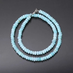 Collar de cuentas de rondelle lisas de ópalo peruano azul natural 5-6 mm 16" pulgadas - Imagen 1 de 5