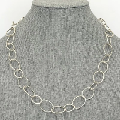 Retired Silpada Hammered Matte Sterling Silver Oval Link Chain Necklace N1801 - Image 1 of 4