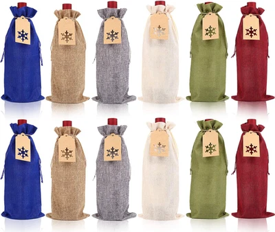 Подарочные пакеты с мешковиной для вина, 12 шт. рождественский чехол для винной бутылки с шнурком - Изображение 1 из 4
