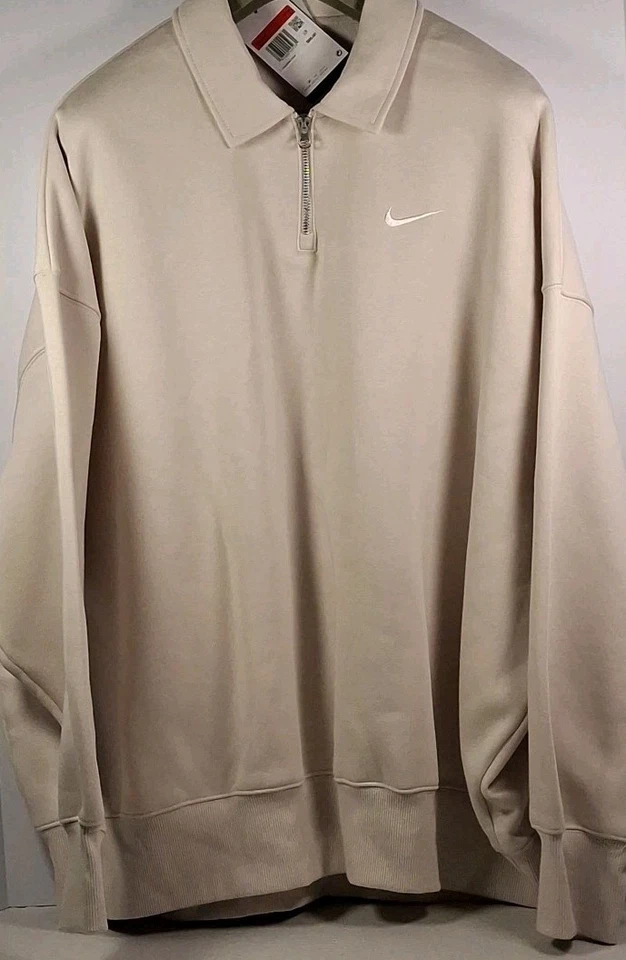 Nike FZ3207-104 Women's Large Sportswear Phoenix Fleece Oversized 1/4Zip Cream