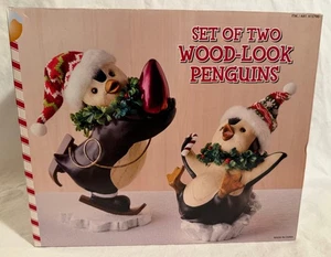2er Set Weihnachtspinguine Holzoptik lila Ornament Weihnachten  - Bild 1 von 16