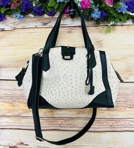 London Fog Umhängetasche Damen creme schwarz Skyler Straußenmuster Reißverschluss - Bild 1 von 19