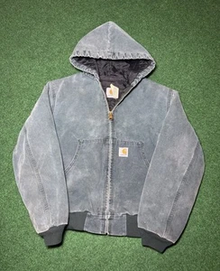 Vintage 90s Carhartt Quick Duck Faded RARE Blue Green Boys Large Full Zip Jacket - Picture 1 of 8
