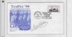 1998 TEXPEX FDC CANCEL REMEMBER MAINE SIGNED GORDON BLUCHER - Picture 1 of 3