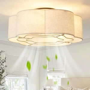 ** NEW Beige 20" Caged Boho Ceiling Fan w/ Lights | Flush Mount | Remote Control - Picture 1 of 8