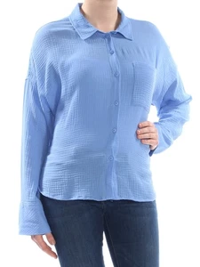 SANCTUARY Womens Blue Textured Bell Sleeve Collared  Button Up Top XS - Picture 1 of 6