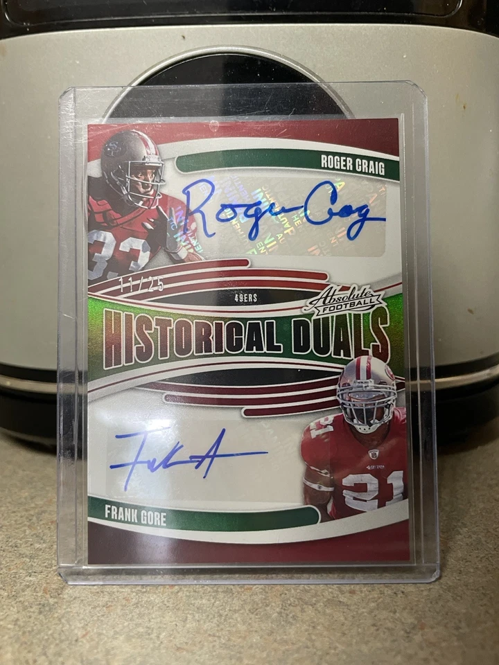 2025 PANINI ABSOLUTE HISTORICAL DUALS ROGER CRAIG FRANK GORE AUTO 11/25 49ers - Image 1 of 3