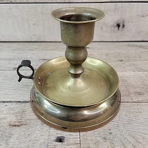 VTG Brass Chamberstick Candle Holder Large w/ Base & Finger Loop - Picture 1 of 8