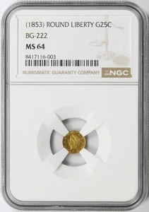 (1853) Round Liberty G25c California Fractional Gold BG-222 NGC MS64 - Picture 1 of 4