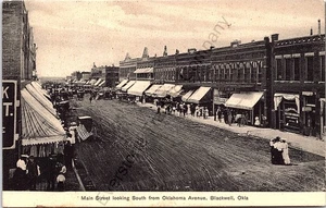 Postal Blackwell Oklahoma 1907 calle principal mirando hacia el sur desde Oklahoma Ave - Imagen 1 de 2