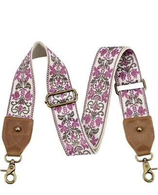 NUEVO Bandolera Ancha Bordada Jacquard Púrpura Correa Extensible Desmontable Foto 1 de 3