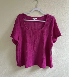 Time & Tru Women's Square Neck Pink Stretch Short Sleeve Pucker Tee Sz XXXL (22) - Picture 1 of 16
