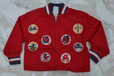 Vintage MLB Team Patch Jacket Toddler 60s Red Baseball Teams Logos 3T - Image 1 of 4