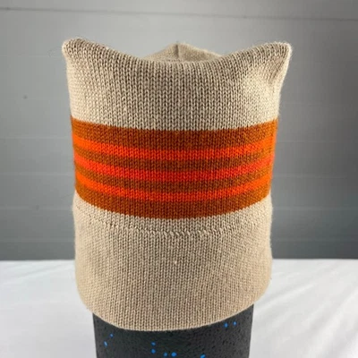 Винтажная лыжная шапка Wigwam Woolen Mills 1970-е 100% шерсть США коричневая оранжевая полоса - Изображение 1 из 4