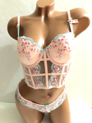 Victoria's Secret Dream Angels Corset & Brazilian Panty 2PC Set Baby Pink Floral - image 1 of 4