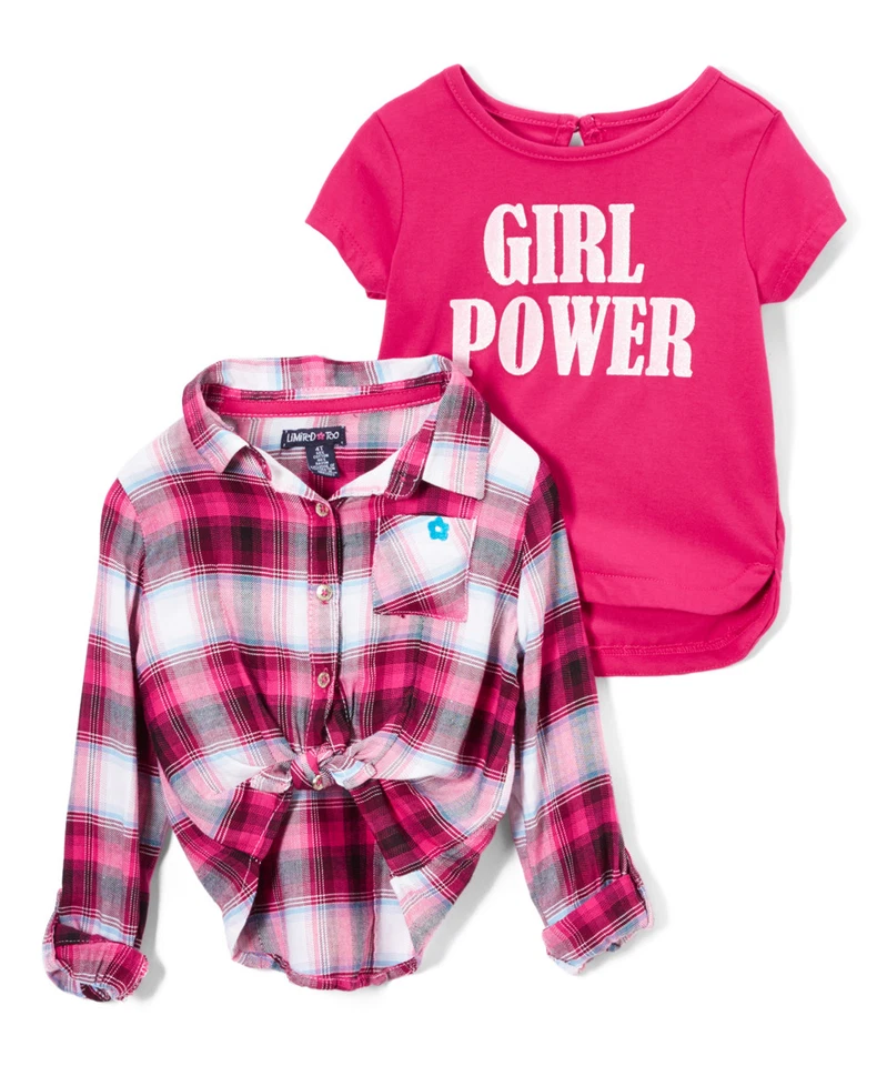 NUEVO CON ETIQUETAS Limited Too by Justice Girls Camiseta a Cuadros con Botones y Niñas Talla 4 - Juego de 2 piezas Foto 1 de 1
