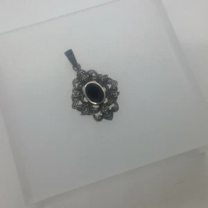 Sterling Silver Victorian Stye Marcasite Black Onyx Pendant - Picture 1 of 4
