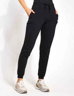 Ex M&S Womens Goodmove Black Cuffed Joggers Pockets - Image 1 of 4