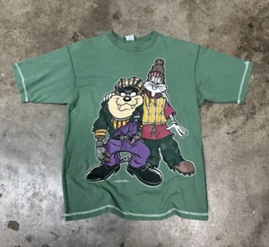 Vintage 90’s 1994 Gangster Taz And Bugs Green Graphic T-Shirt Sz M Long Cartoon - Picture 1 of 5