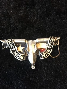  Vintage Don’t Mess With Texas Solid Pewter Belt Buckle Skull  Bull - Picture 1 of 3