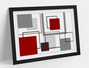 ROJO GRIS FORMAS ABSTRACTAS DECORACIÓN DE DORMITORIO - ENMARCADO PÓSTER DE ARTE IMPRESIÓN IMAGEN - Imagen 1 de 10
