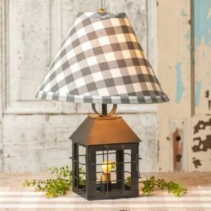 Colonial Lantern Lamp with Gray Check Shade in Smokey Black Finish by Irvins  - Picture 1 of 1
