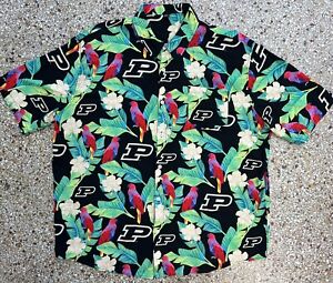 PURDUE BOILERMAKERS Tropical Hawaiian Parrot All Over Short Sleeve Shirt 2XL XXL