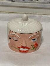 Vintage Norcrest Unique Ladies Head Trinket Box Rose in Teeth Winking 3D feature
