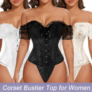 Overbust Women Lace Corset Bustier Top Waist Cincher Halloween Costume Cosplay - Picture 1 of 19