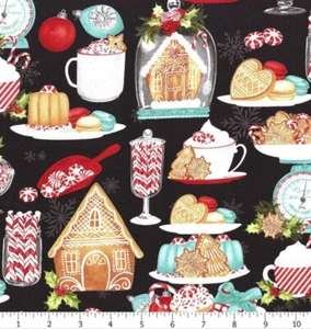 Christmas Peppermint Parlor Cookie Fabric Food Drinks Cotton Wilmington By Yard - Picture 1 of 1