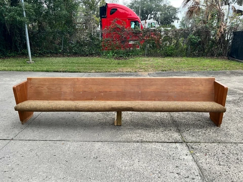 5x Vintage Solid Oak Wooden Upholstered Church Pews 12' Long Cover