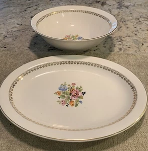 Vintage Derwood WS George Vegetable plate/fruit bowl and platter floral & gold - Picture 1 of 14
