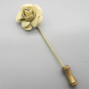 Vintage Stick Pin Enamel Flower Rose Beige Gold Tone 2.25" - Picture 1 of 10