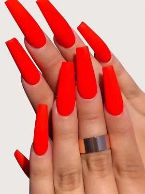 24pcs Solid Red Long False Nails Press On Nails Glue On Nails Stick On Nails - Image 1 of 4